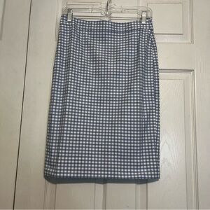 J. Crew No. 2 Blue and White Gingham Check Schoolboy Preppy Pencil Skirt Size 0